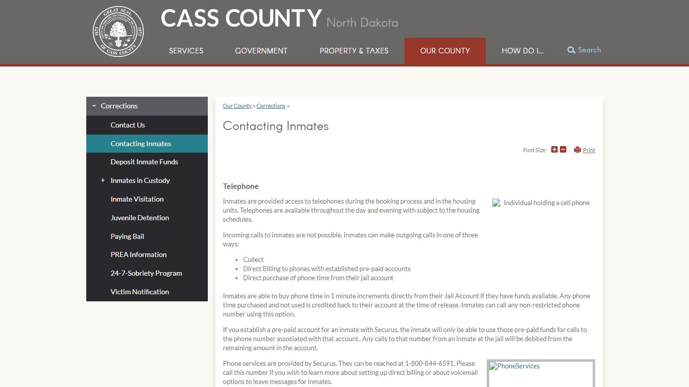 Contacting Inmates | Cass County, ND